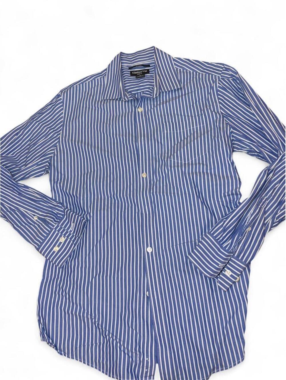 Claiborne by Liz Claiborne Men's Slim Fit Blue & White Striped Long Sleeve